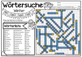 Vista previa - Hojas de trabajo - XXL Wörtersuche Puzzle / Suchsel (Winter) Jahreszeiten Invierno Estaciones Alemán - página 3
