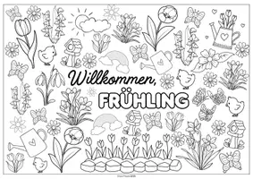Vorschau - Mal- und Bastelvorlagen - Doodle-Ausmalbild zum Thema Frühling - Seite 1