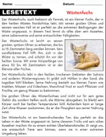 Vorschau - Arbeitsblätter - Wüstenfuchs: Leseverständnis und Kreuzworträtsel mit Lösungen - Seite 1