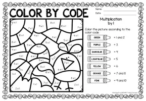 Aperçu - Feuilles d'exercices - Color by code - Multiplication (Easter) Pâques Multiplications Mathématiques Anglais - Page 1