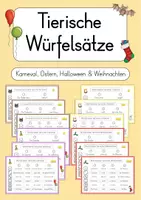 Vorschau - Spiele - Tierische Würfelsätze - Karneval, Ostern, Halloween & Weihnachten (dreifach-differenziert) - Deckblatt