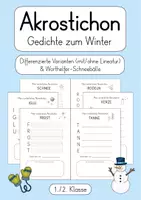 Vorschau - Arbeitsblätter - Akrostichon zum Winter (differenzierte Varianten) - Deckblatt