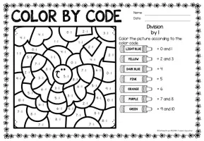 Aperçu - Feuilles d'exercices - Color by code - Division (Spring) Printemps Divisions Mathématiques Anglais - Page 1