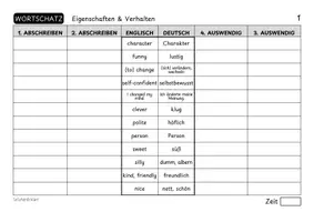 Vorschau - Arbeitsblätter - Vokabelübung - Eigenschaften & Verhalten (Englisch) - Seite 1