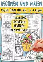 Vorschau - Arbeitsblätter - 😎 FASCHING Mathe 4.Klasse: Lustige Clowns malen mit Zahlen - Einmaleins, Divisionen, Subtraktionen, Additionen - Deckblatt