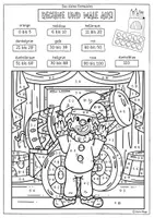 Vorschau - Arbeitsblätter - 😎 FASCHING Mathe 4.Klasse: Lustige Clowns malen mit Zahlen - Einmaleins, Divisionen, Subtraktionen, Additionen - Seite 1