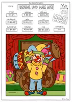 Vorschau - Arbeitsblätter - 😎 FASCHING Mathe 4.Klasse: Lustige Clowns malen mit Zahlen - Einmaleins, Divisionen, Subtraktionen, Additionen - Seite 2
