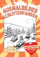 Vorschau - Mal- und Bastelvorlagen - Schlittenfahren Kinder Ferien Ausmalbilder Fensterbilder Mandala Bilder ausmalen - Deckblatt