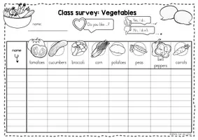 Vorschau - Arbeitsblätter - Vegetables - Class Survey Englisch Grundschule (Klasse 3–4) – Interview & Speaking Activity für Wortschatztraining Gemüse | Arbeitsblätter - Seite 1