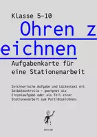 Vorschau - Arbeitsblätter - Ohren zeichnen im Kunstunterricht - Aufgabenkarte für eine Stationenarbeit - Gesicht - Selbstbildnis - Porträt - Deckblatt