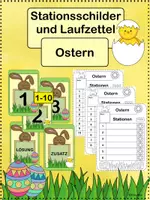 Vorschau - Stationenlernen - Ostern Stationsschilder und Laufzettel - Deckblatt