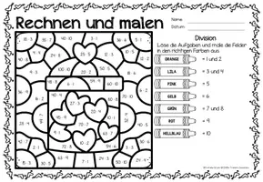 Voorbeeld - Rechen-Mal-Blätter - Division (Valentinstag) Valentijnsdag Wiskunde Duits - Pagina 3