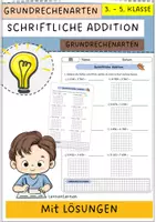Vorschau - Arbeitsblätter - Schriftliche Addition mit Lösung - Deckblatt