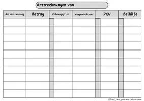 Vorschau - Merkblätter - Arztrechnungen | Tabelle | Übersicht | Organisation - Seite 1
