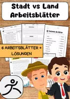 Vorschau - Arbeitsblätter - Stadt leben vs Landleben: 6 Arbeitsblätter - Deckblatt