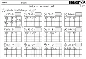 Vorschau - Unterrichtsreihen - Einführung Addition - Zahlenraum 100 mit ZÜ - Arbeitsblätter und Spiele - Seite 3