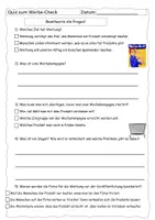Vorschau - Arbeitsblätter - Quiz zum Werbe-Check (mit Lösung) - Deckblatt