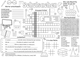 Vorschau - Arbeitsblätter - Deutsch - DaZ/DaF: Spiel- & Rätselmatte Wortschatz "Schulsachen" | daz/daf spiele | daz daf grundschule | Wortschatz nach Themen | Aufgaben für Schnelle | Ich bin fertig Aufgaben | Lückenfüller - Seite 1