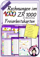 Vorschau - Stationenlernen - Freiarbeitskarten | Rechnungen im ZR 1000 | mit Ü - Deckblatt