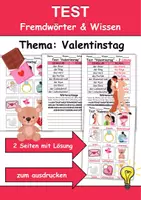 Vorschau - Arbeitsblätter - Test Valentinstag - DaZ/DaF, Deutsch, Sachunterricht (Klasse 1 und 2) - Deckblatt