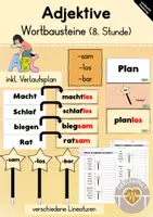 Vorschau - Stundenentwürfe - Adjektive: Wortbausteine -los -sam -bar (8. Stunde) - Deckblatt