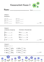 Vorschau - Klassenarbeiten - KA_Mathe_Klasse 3_Gewichte_Addition-Subtraktion_Sachaufgaben (1) - Deckblatt