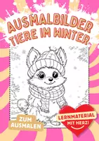 Vorschau - Mal- und Bastelvorlagen - Ausmalbilder Tiere im Winter Wald für Kinder Bilder ausmalen Fensterbild - Deckblatt