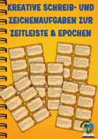 Vorschau - Aufgabenkarten - 40 kreative Schreib- und Zeichenaufgaben zur Zeitleiste & Epochen - Deckblatt