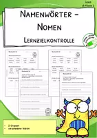Vorschau - Arbeitsblätter - Lernzielkontrolle – Namenwörter (Nomen) für die 2. Klasse - Deckblatt