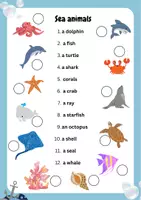 Vorschau - Arbeitsblätter - ESL Sea animals match the words with the pictures - Deckblatt
