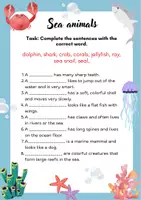 Vorschau - Arbeitsblätter - ESL / EFL Sea animals gap filling - Deckblatt