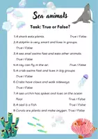Vorschau - Arbeitsblätter - ESL / EFL Sea animals true or false - Deckblatt