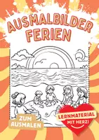 Vorschau - Mal- und Bastelvorlagen - Ferien Ausmalbild Kunst Kinder am Strand Meer Fensterbilder Mandala Bilder ausmalen - Deckblatt