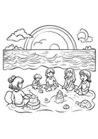 Vorschau - Mal- und Bastelvorlagen - Ferien Ausmalbild Kunst Kinder am Strand Meer Fensterbilder Mandala Bilder ausmalen - Seite 2