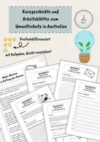 Vorschau - Arbeitsblätter - Kurzgeschichte und 4 Arbeitsblätter zum Umweltschutz in Australien / BNE - Deckblatt