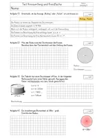 Vorschau - Arbeitsblätter - Test Kreisumfang und Kreisfläche mit Lösungen - 9. Klasse - Deckblatt