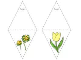 Vorschau - Arbeitsblätter - Wimpelkette „FRÜHBLÜHER - Winterling, Schneeglöckchen, Traubenhyazinthe, Krokus, Tulpe, Narzisse“ - Bunt zum Ausmalen - Frühling (Wimpel, Girlande) - Seite 3