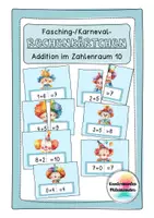 Vorschau - Spiele - Materialpaket Rechenkärtchen Addition und Subtraktion im Zahlenraum 10 - Design Fasching, Karneval - Seite 1