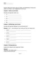 Vorschau - Arbeitsblätter - Geldbeträge ausschreiben / Zahlen - Deckblatt