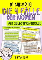 Vorschau - Aufgabenkarten - Minikartei : 4 Fälle der Nomen - Deckblatt