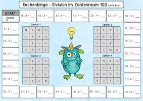 Vorschau - Stationenlernen - Rechenbingos - Division im ZR 100 (ohne & mit Rest) - Seite 1
