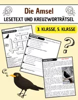 Vorschau - Arbeitsblätter - Die Amsel: Leseverständnis und Kreuzworträtsel mit Lösungen - Deckblatt