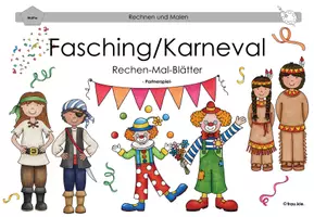 Vorschau - Arbeitsblätter - 6 in 1: Rechnen und Malen Partnerspiel (Fasching, Frühling, Ostern, Herbst, Winter und Weihnachten) - Seite 1