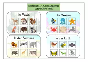 Vorschau - Arbeitsblätter - Tiere und ihre Lebensräume: Sortierspiel/Zuordnungsspiel - Deckblatt