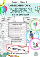 Vorschau - Stundenentwürfe - Lesespaziergang Karneval, Fasching (Klasse 1, Klasse 2, DaZ) - Deckblatt