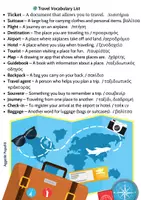 Προεπισκόπηση - Φύλλα εργασίας - Travel Vocabulary List A1-A2 - Σελίδα 1