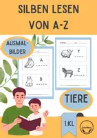 Vorschau - Fördermaterial/Inklusion - GROSSBUCHSTABEN Silben lesen mit Ausmalbildern Erstes Lesetraining mit Tieren von A-Z - Deckblatt