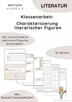 Vorschau - Arbeitsblätter - Klassenarbeit: Charakterisierung literarischer Figuren (anpassbar) - Deckblatt