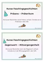 Vorschau - Aufgabenkarten - Fasching/Karneval, Abschreibkarteien Präsens-Präteritum - Seite 1