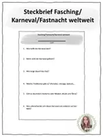 Vorschau - Arbeitsblätter - Fasching/Fastnacht weltweit - Steckbrief - Deckblatt